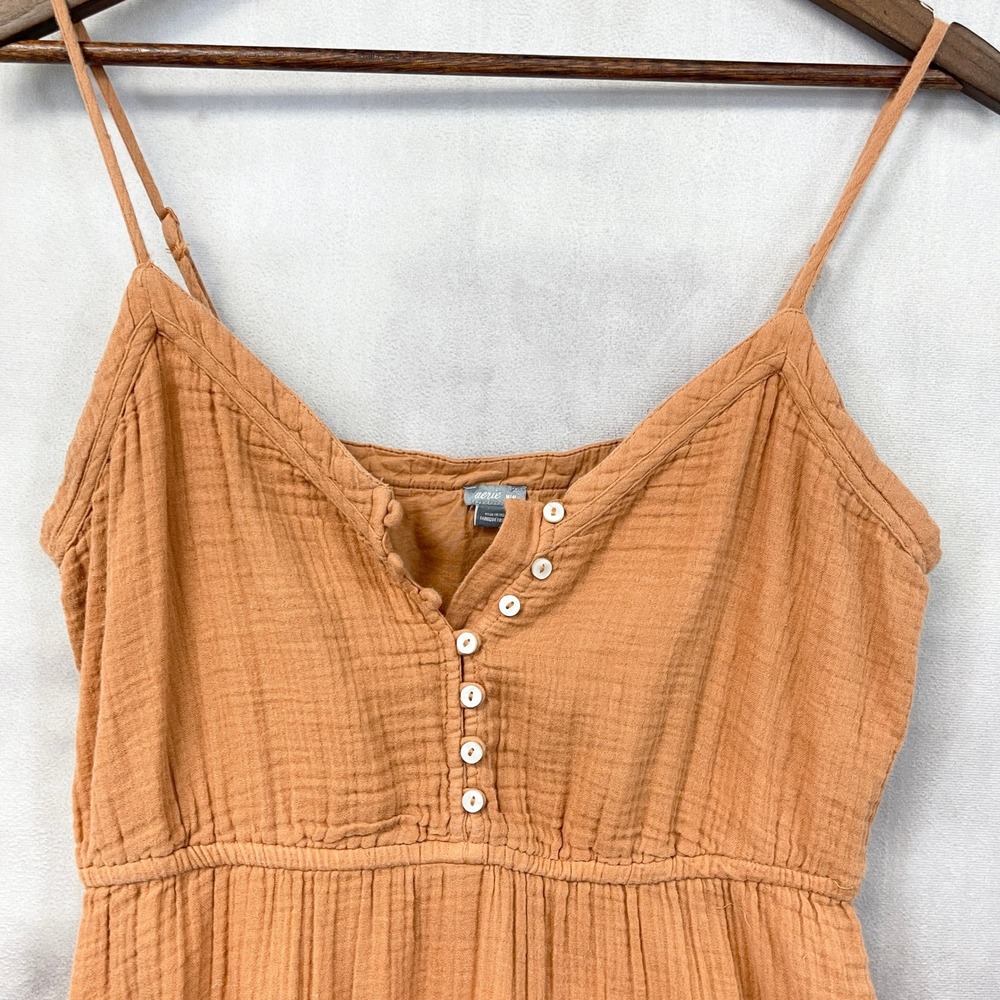Aerie Dress Womens Medium Orange Cotton Gauze Henley Boho Ruffle Hem Minimalist - Picture 3 of 13